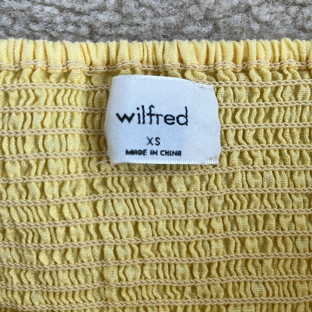 Aritzia Wilfred Tempest Linen Yellow Mini Dress Puff Sleeve XS Extra Small - Picture 5 of 7